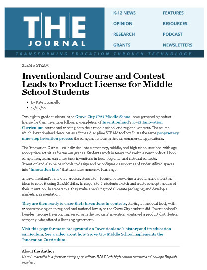 Inventionland Course and Contest Leads to Product License for Middle School Students