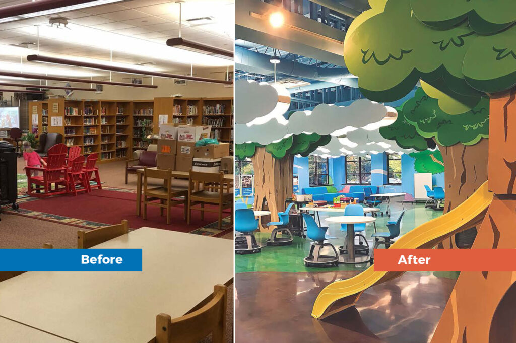High School Media Space before and after